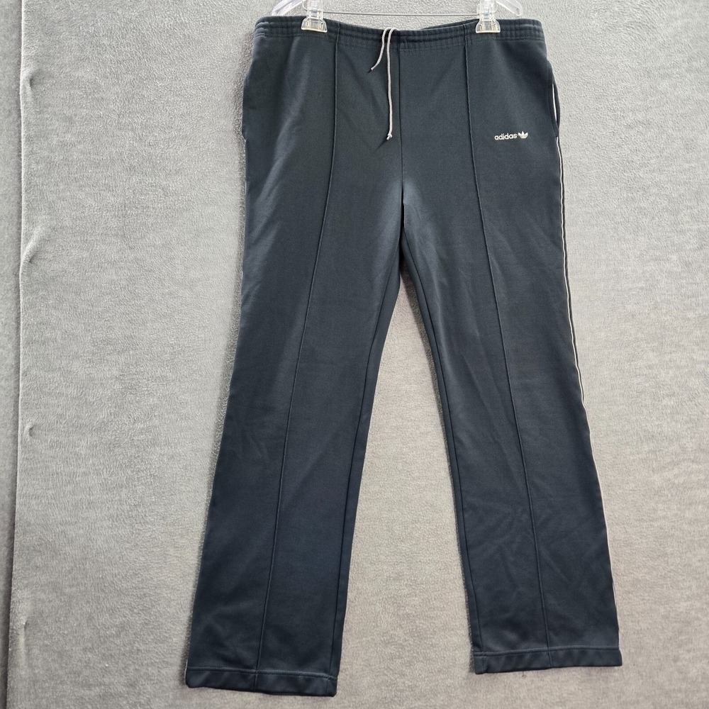 VINTAGE Adidas Men Activewear Pants Large Black Track Logo Trefoil 80s READ